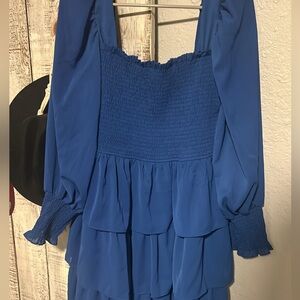 XL Long Sleeve Square Neck Ruffle Dress